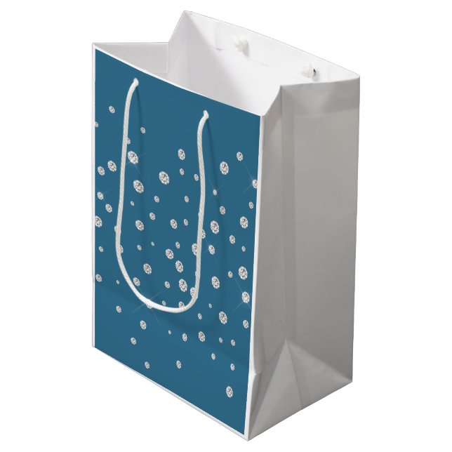 Sac Cadeau Moyen Fête des mariées Diamants blancs en bleu de verre (Devant Angle)