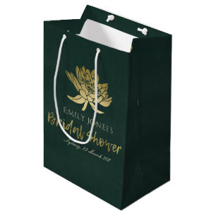 Sac Cadeau Moyen Fête des mariées FLORALE GLAMOREUSE OR VERT LOTUS