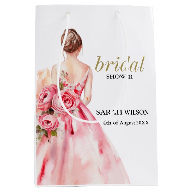 Sac Cadeau Moyen Fête des mariées Mariage d'aquarelle minimale (Devant)