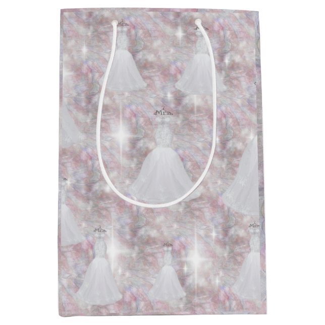 Sac Cadeau Moyen Fête des mariées Mariage Robe Pastel Parties scint (Devant)