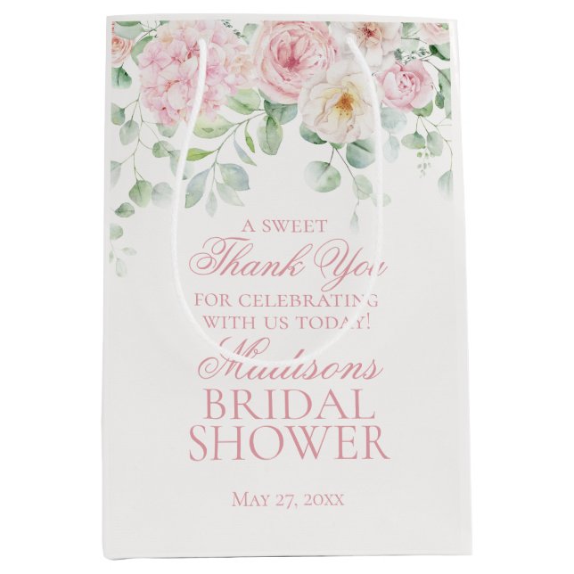 Sac Cadeau Moyen Fête des mariées rose Floral Hydrangea Favoriser (Devant)