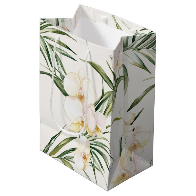 Sac Cadeau Moyen Fête des mariées Tropical White Orchid Flowers (Devant Angle)