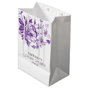 Sac Cadeau Moyen Fête des mariées vintage à fleurs violettes Toile 