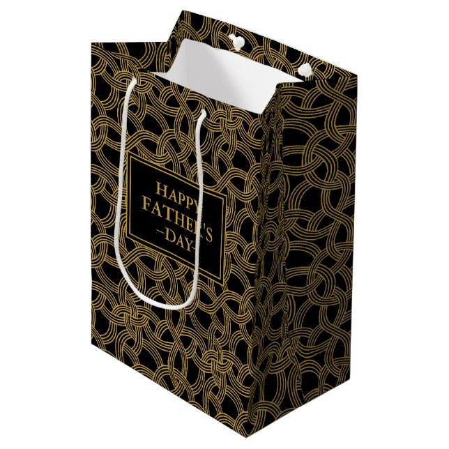 Sac Cadeau Moyen Fête des pères classique Gold et Motif noir (Devant Angle)
