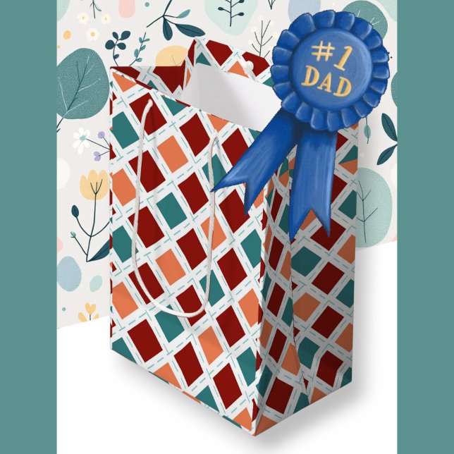 Sac Cadeau Moyen Fête des pères Turquoise et orange (Father's Day Teal and Orange Medium Gift Bag)