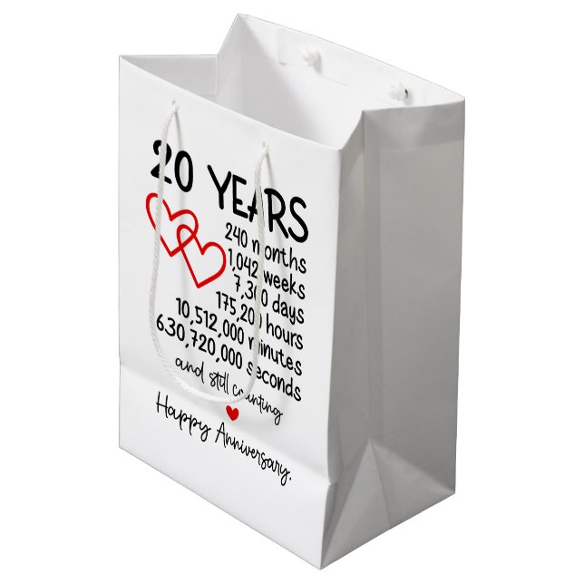 Sac Cadeau Moyen fête du 20e anniversaire (Devant Angle)