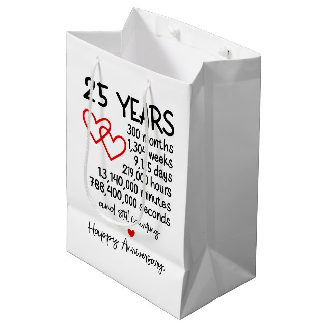 Sac Cadeau Moyen fête du 25e anniversaire de la mignonne (Devant Angle)