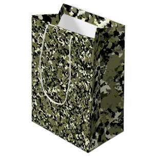 Sac Cadeau Moyen Fête Motif du Camouflage à la crème noire verte