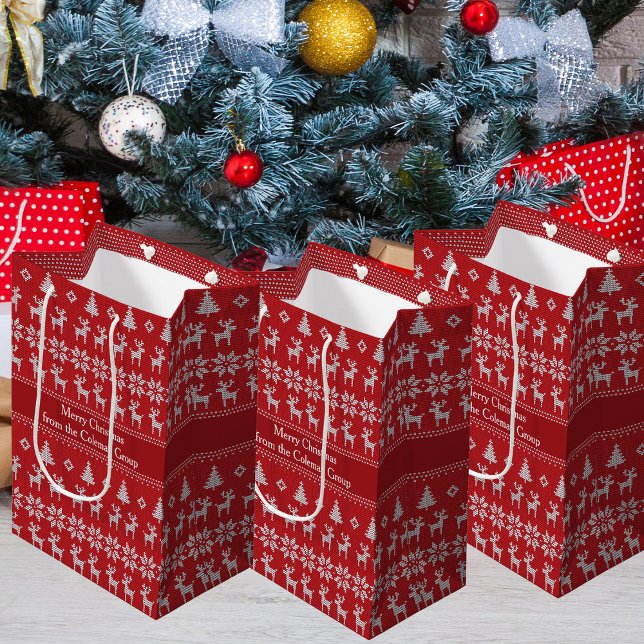 Sac Cadeau Moyen Fête personnalisée de Noël rouge classique avec re (Créateur téléchargé)