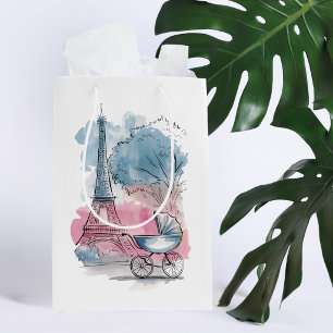 Sac Cadeau Moyen Fête Prénatale de Bébé Paris Tour Eiffel Mixte