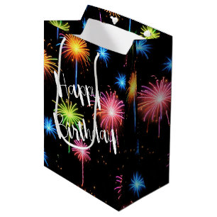 Sac Cadeau Moyen Feu D'Anniversaire De Neon Sur Noir