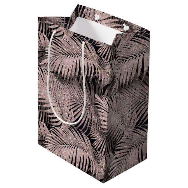 Sac Cadeau Moyen Feuille Motif Rose de palme étincelant Gold ID831 (Dos Angle)