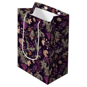 Sac Cadeau Moyen Feuilles de couleur or et floral séché