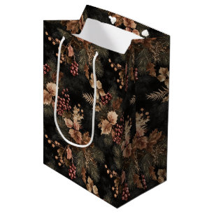 Sac Cadeau Moyen Feuilles de couleur or et floral séché