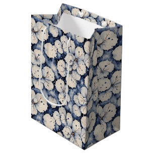 Sac Cadeau Moyen Feuilles floraux blancs d'hiver