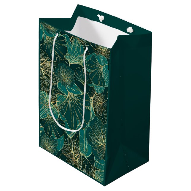 Sac Cadeau Moyen Feuilles géants bleu-vert (Devant Angle)