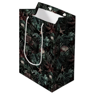 Sac Cadeau Moyen Feuilles Tropicales Vertes Etoiles de Mer Coquilla