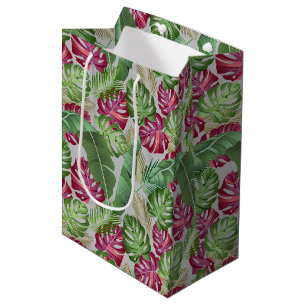 Sac Cadeau Moyen Feuilles tropicaux de Monstera et Palm