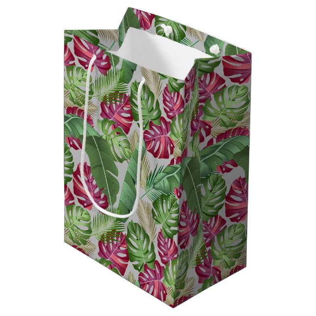 Sac Cadeau Moyen Feuilles tropicaux de Monstera et Palm (Devant Angle)