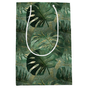 Sac Cadeau Moyen Feuilles verts tropicaux