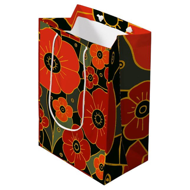 Sac Cadeau Moyen Fiery Garden – Stylized Poppy Bloom (Devant Angle)