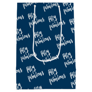 Sac Cadeau Moyen Fifty & Fabulous - Fun Navy Blue 50th Birthday