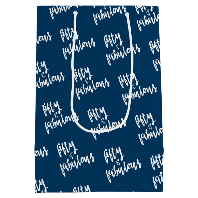 Sac Cadeau Moyen Fifty & Fabulous - Fun Navy Blue 50th Birthday (Dos)