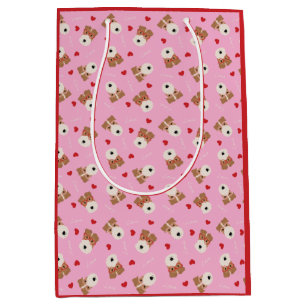 Sac Cadeau Moyen Fil Fox Terrier Chien Lunettes de coeur Motif rose