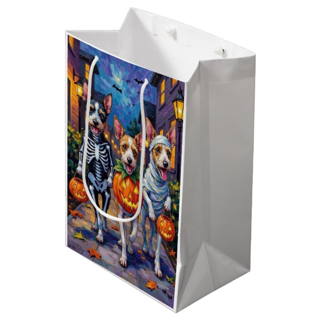 Sac Cadeau Moyen Fil Fox Terrier Trick-or-Treating Halloween (Devant Angle)