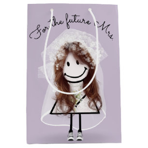 Sac Cadeau Moyen Fille Baguette Mariée En Robe De Dentelle Et Baske
