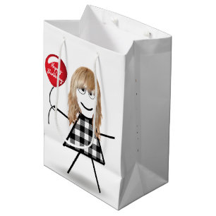 Sac Cadeau Moyen Fille bâton d'anniversaire avec ballon rouge