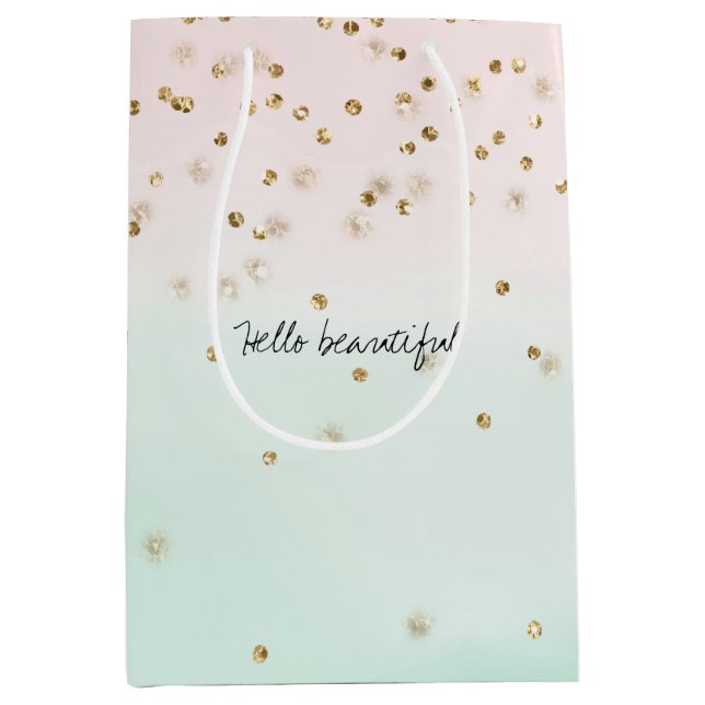 Sac Cadeau Moyen Fille Glam Blush Mint Rose Or Éperche Confetti (Devant)
