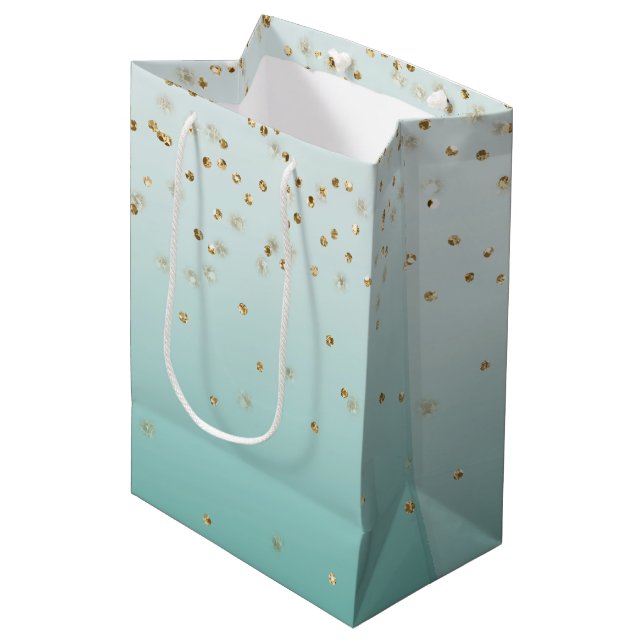 Sac Cadeau Moyen Fille Glam Gold Sparkle Confetti Mint Ombre (Devant Angle)