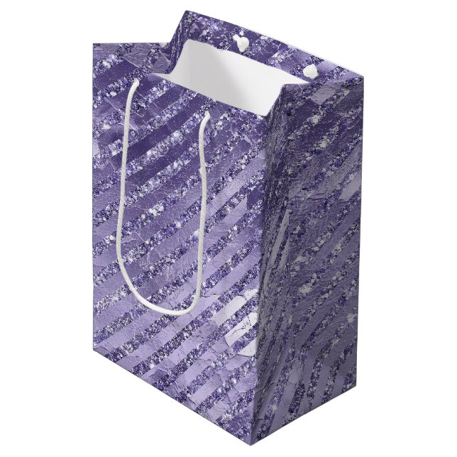 Sac Cadeau Moyen Fille Glam Purple Parties scintillant rayures Anni (Devant Angle)