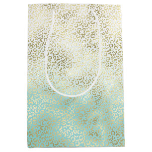 Sac Cadeau Moyen Fille Mint Aquarelle Ombre Empreinte de léopard Or
