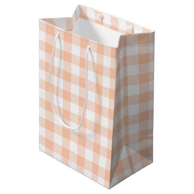 Sac Cadeau Moyen Fille Pastel Peach En vichy Plaid (Devant Angle)
