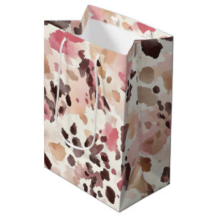 Sac Cadeau Moyen Fille Rose Crème Brown Leopard Animal Anniversaire
