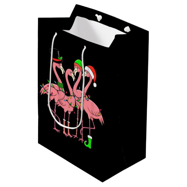 Sac Cadeau Moyen Flamant rose Joyeux Noël Drôle Flamant rose Lover  (Devant Angle)