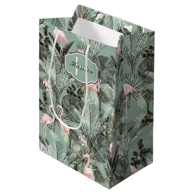 Sac Cadeau Moyen Flamant rose Orchidée Tropical Motif Sage ID868 (Devant Angle)
