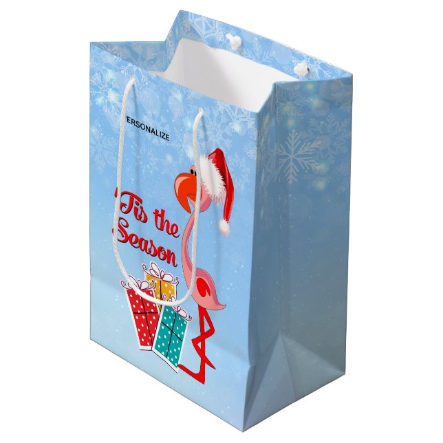 Sac Cadeau Moyen Flamant rose Père Noël Noël (Devant Angle)