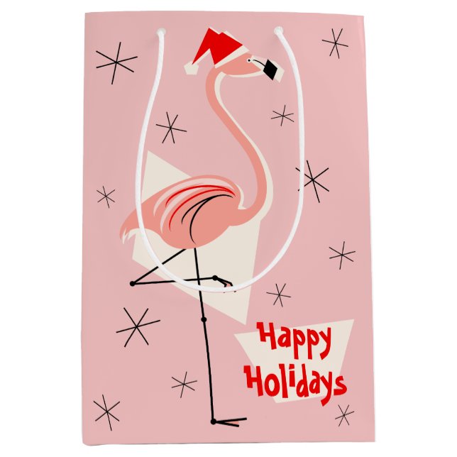 Sac Cadeau Moyen Flamant rose Père Noël Pink Joyeux Joyeux Jours fé (Devant)