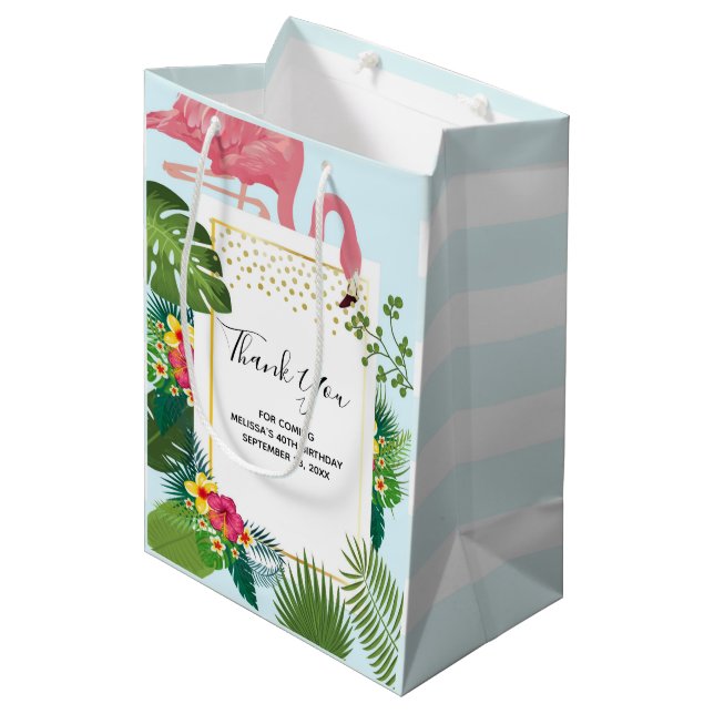 Sac Cadeau Moyen Flamant rose rose élégant Merci tropical (Devant Angle)