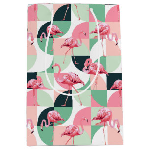 Sac Cadeau Moyen Flamant rose rose moderne Géométrique Girly Chic M