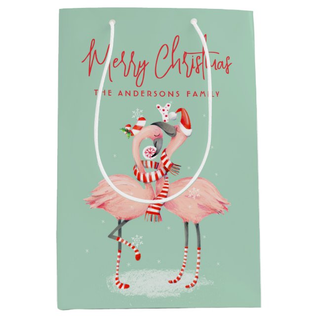 Sac Cadeau Moyen Flamant rose rose tropical avec chapeau de Père No (Devant)