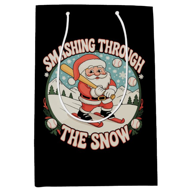 Sac Cadeau Moyen Flambant À Travers Le Baseball De Neige Père Noël  (Devant)