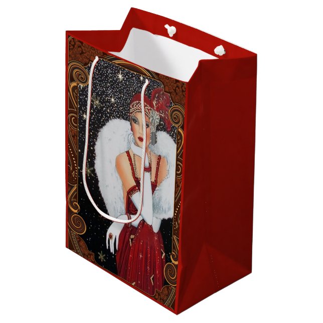 Sac Cadeau Moyen Flamme de Noël Fille étoilée ciel de nuit (Devant Angle)