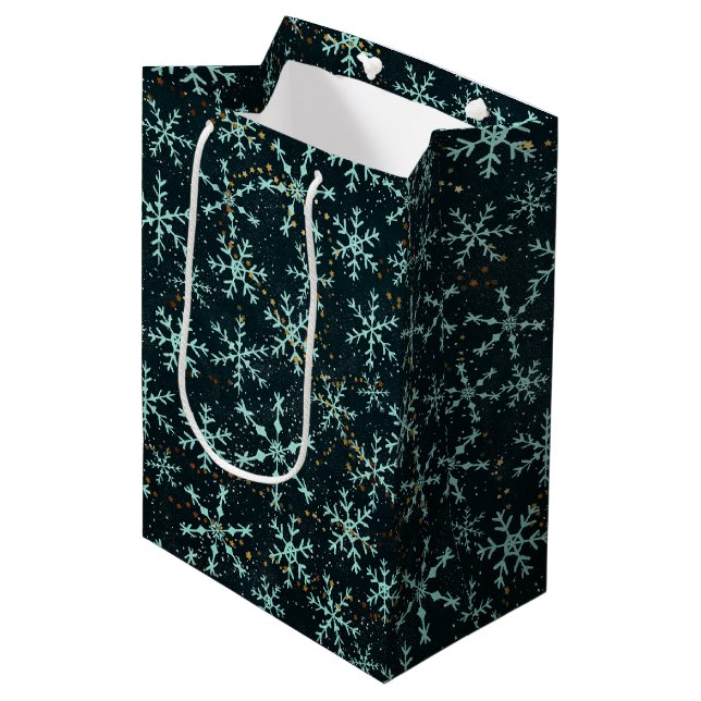 Sac Cadeau Moyen Flammes de neige mousseuses Bleu blanc dans le cie (Devant Angle)