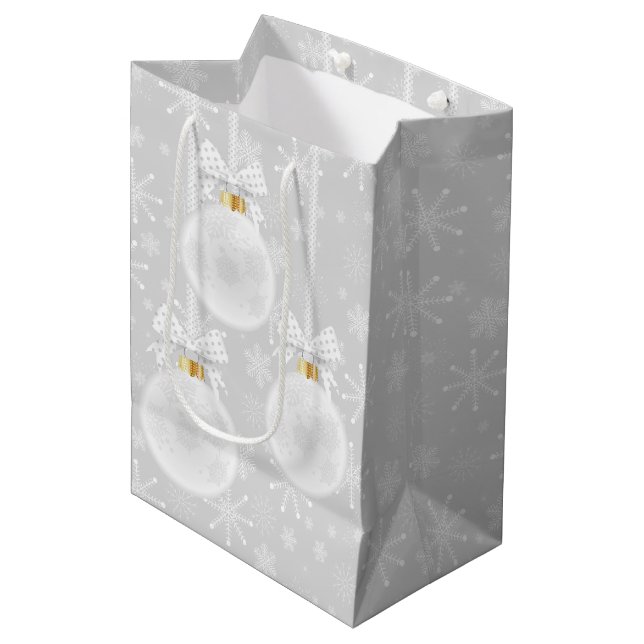 Sac Cadeau Moyen Flammes de neige Ornement blanc Noël (Devant Angle)