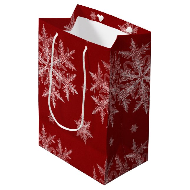 Sac Cadeau Moyen Flammes de neige Red Holiday Christmas (Devant Angle)