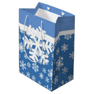 Sac Cadeau Moyen Flèche de neige bleue et blanche de Noël